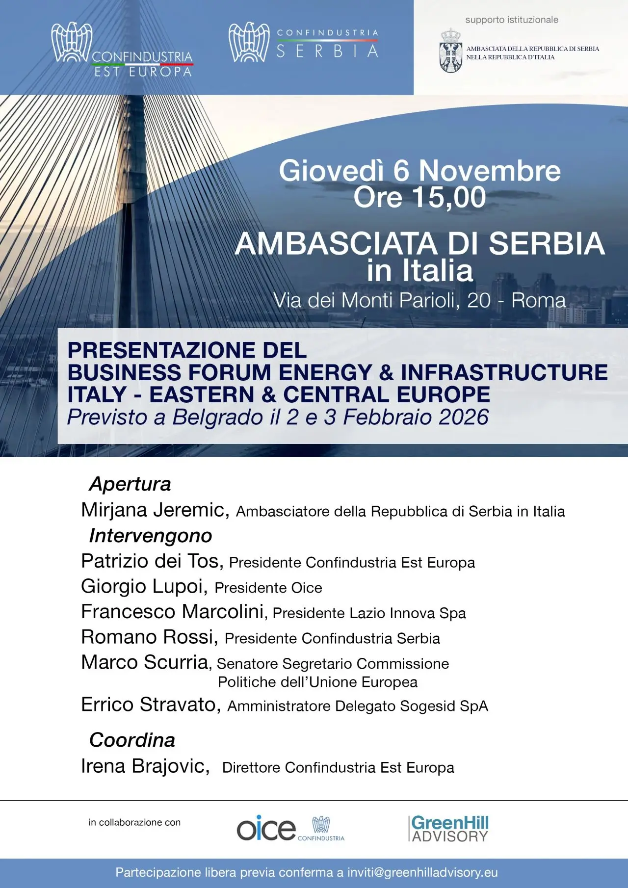 Presentazione del Business Forum “Energy & Infrastructure Italy – Eastern & Central Europe”